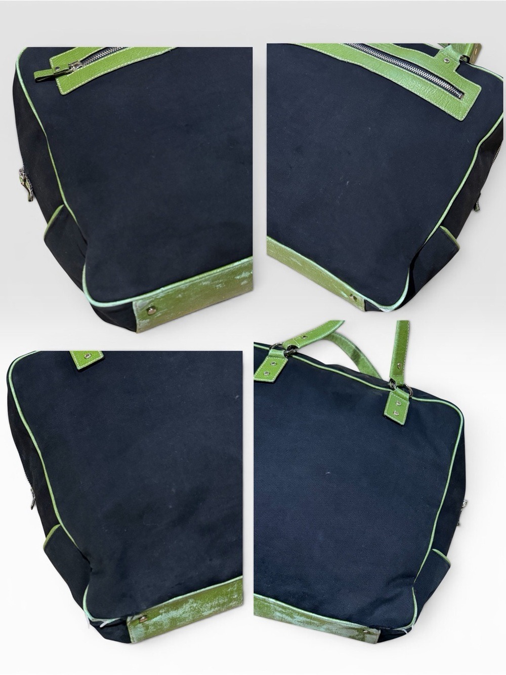Kate Spade New York Canvas Tote Bag Navy Green Leather Trim - Picture 9 of 15